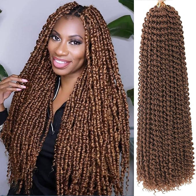 Passion Twist Hair Brown 24 Inch 8 Packs Water Wave Crochet Hair For Black Women Curly Braiding Hair Long Spring Twist Hair Synthetic Hair Extension (24 Inch (Pack of 8), 30#)
