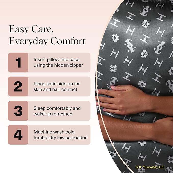 Kitsch x Star Wars Galactic Empire Satin Pillowcase | Satin Pillowcase with Zipper, Better Than Silk Pillowcase | Frizz-Reducing Pillow Case for Hair & Skin Care, Cooling & Breathable - Standard