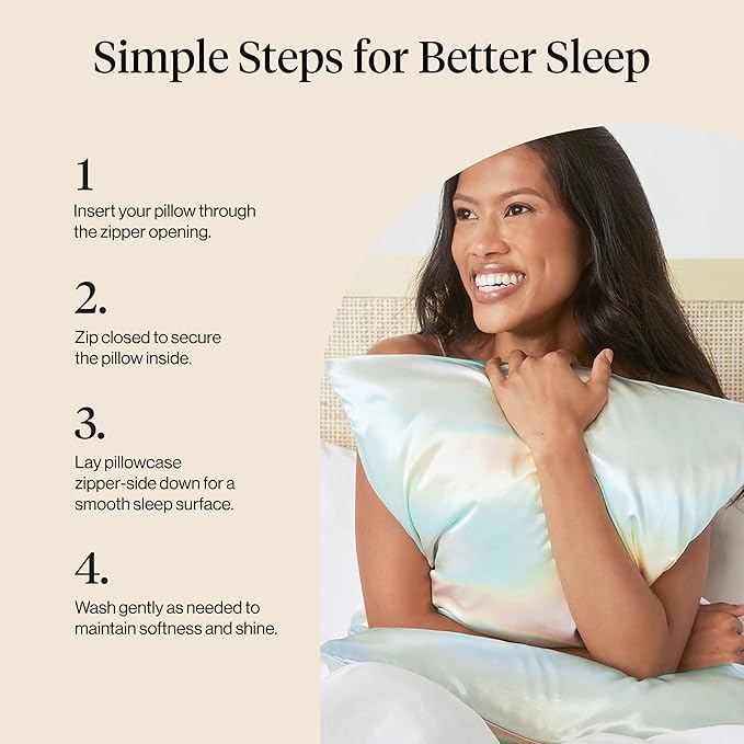 Kitsch Satin Pillowcase with Zipper for Hair & Skin, Softer Than Silk Pillow Cases Queen, Wrinkle-Free, Smooth and Cooling Satin Pillow Covers, Standard Size 19"x26" - Aura, 2pcs