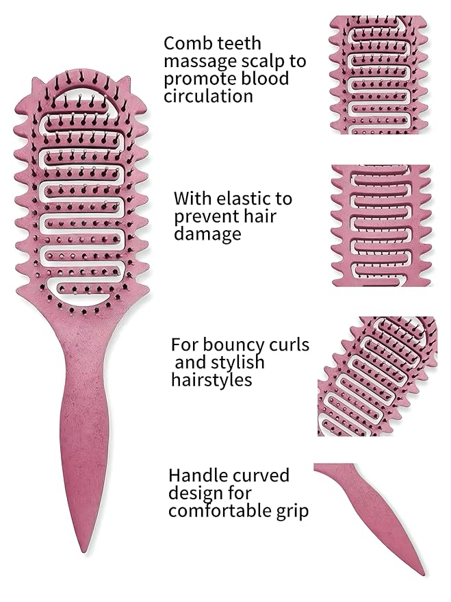 Curl Defining Brush,2025 Vented Hair Brush for Detangling Styling,Curl Brush For Curly Hair Wet,Shaping And Defining Curls For Women and Men(Pink)