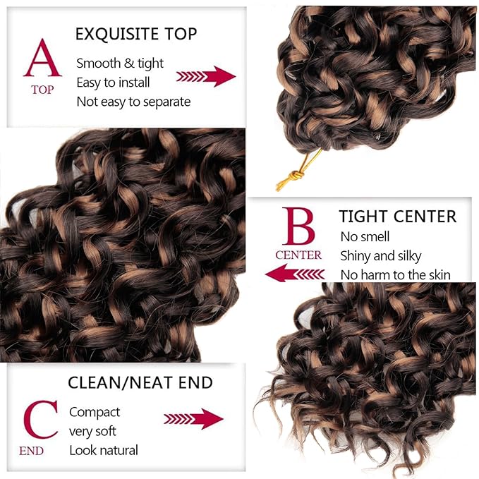 YXCHERISHAIR Curly Crochet Hair GoGo Curl Crochet hair for Women 8Packs Deep Wave Braiding hair,Synthetic Bohemian Crochet Braid Water Wave Crochet hair Extensions(P4/27, 18Inch)