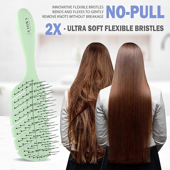 Detangler Brush by Fiora Naturals - 100% Bio-Friendly Detangling brush w/Ultra-Soft Bristles - Glide Through Tangles with Ease - For Curly, Fine, Black Natural, Women, Men, Kids - Dry and Wet Hair