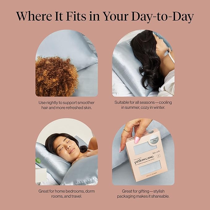 Kitsch Satin Pillowcase with Zipper for Hair & Skin, Softer Than Silk Pillow Cases Queen, Wrinkle-Free, Smooth and Cooling Satin Pillow Covers, Standard Size 19"x26", Haze Blue