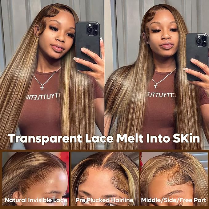 MEGOOD 13x6 Honey Blonde Wig Human Hair Pre Plucked 200% Density 13x6 Highlight Ombre Lace Front Wig Human Hair for Women Hd Lace Frontal Straight Honey Blonde Wig 22 Inch