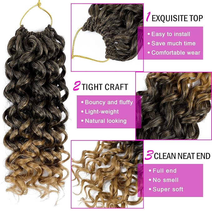7 Packs GoGo Curl Crochet Hair 10 Inch Short Curly Crochet Hair for Women Beach Curl Water Wave Deep Twist Crochet Braids Synthetic Braiding Hair Extensions (10 Inch, T1B/27)