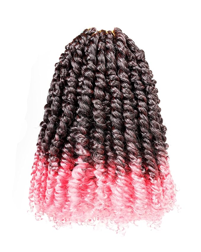 Pre-Twisted Passion Twist Crochet Hair for Black Women Passion Twist Hair Pre Looped Bohemian Braids 10 Inch 7 Packs Ombre Pink Short Bob Curly Braiding Hair Extensions(10"-7P,T1B/Pink)