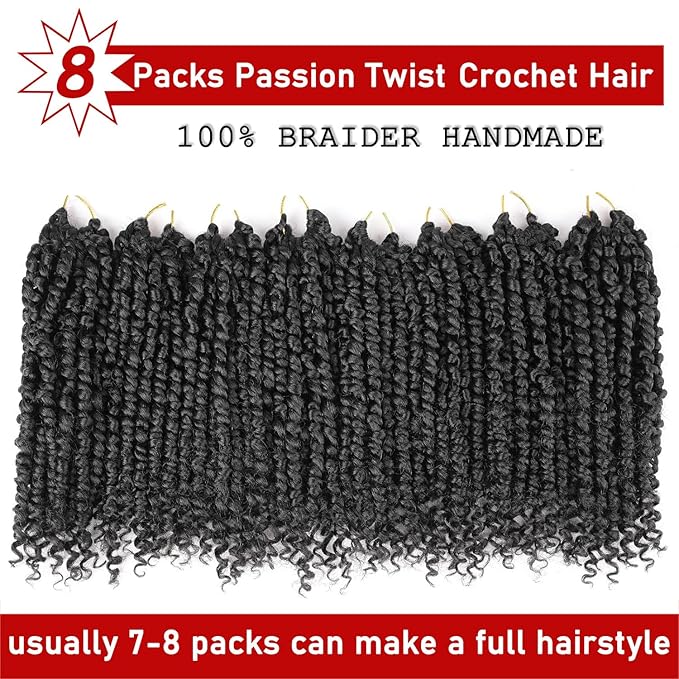 Xtrend 8packs 22inch Pre-twisted Passion Twist Hair Natural Black Pre-looped Passion Twists Crochet Braids Synthetic Hair Extensions Crochet Hair For Women (8packs, 2#)