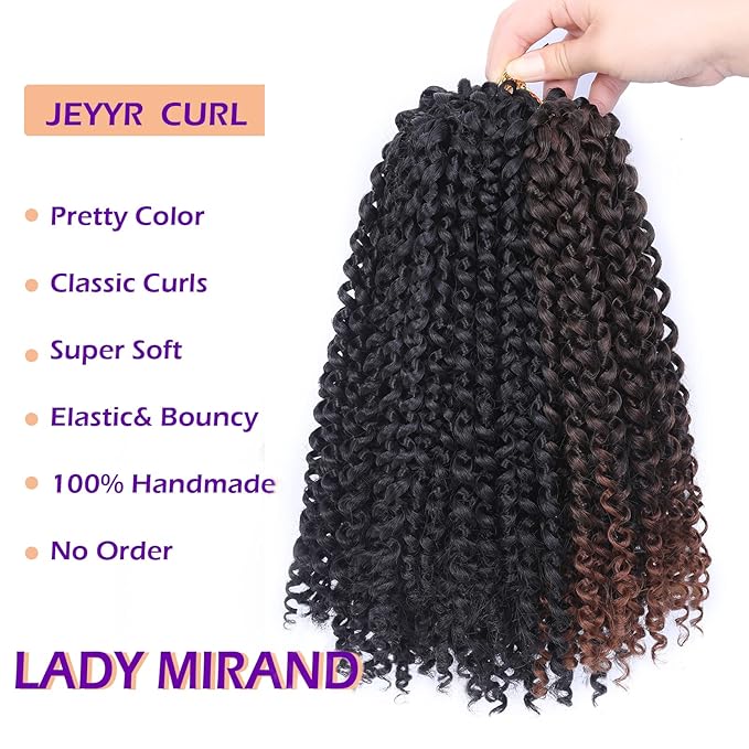 LADY MIRANDA Afro kinky Curly Braiding Hair Extensions Jerry Curl Crochet Hair for Black Women 6X Braid Hair Short Synthetic Hair Styles (1B+1B/30, 10 Inches)