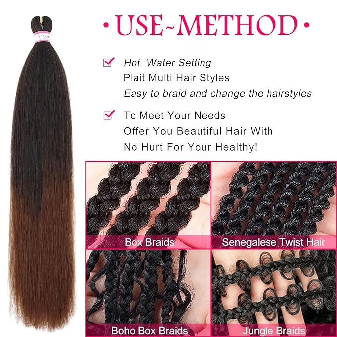 Dorsanee Braiding Hair Pre Stretched 26 Inch 8 Packs Ombre Brown Braiding Hair Extensions for Crochet Box Braids Twists Locs Hair Soft Yaki Texture Hot Water Setting (26inch,#1B/30)