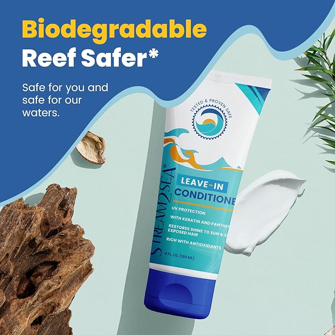 Stream2Sea Travel Size Sulfate Free Leave-In Hair Conditioner with Sun Protection, 1oz Each, Pack of 3 | Travel Size