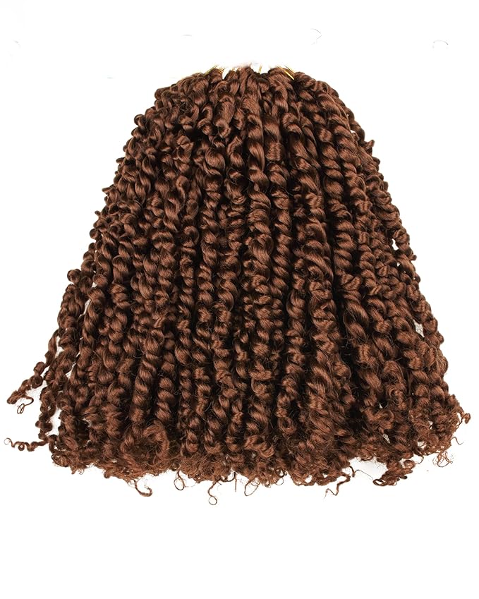 10 Inches 7 Packs Pre Looped Pretwisted Passion Twist Crochet Hair for Black Women and Kids-Natural Brown,Soft Hair Extensions Braided by Synthetic Spring Kinky Twist Bohemian Curl(10"-7 Packs,30#)