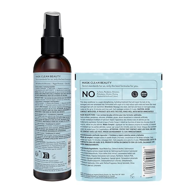 HASK Argan Oil 5-in-1 Leave-In Conditioner Duo (6oz-Qty 2) & Argan Oil Repairing Deep Conditioner Packette, Color Safe, Sulfate-Free, Paraben-Free, Gluten-Free, for All Hair Types