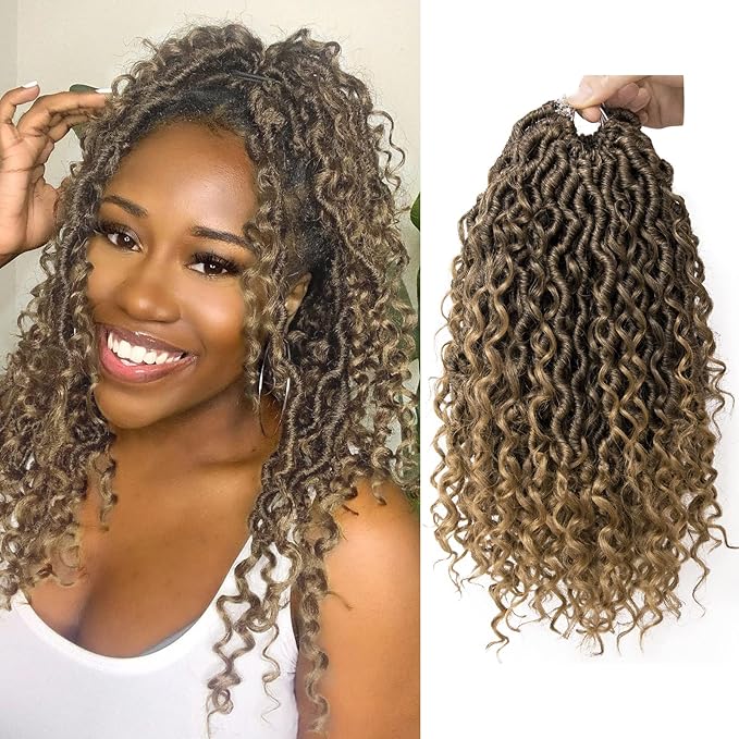Goddess Locs Crochet Hair Short Curly Faux Locs 12Inch Pre-looped River Locs Hippie Locs Bohemian Crochet Braids for Black Women 4Packs(1B/27, 12inch)