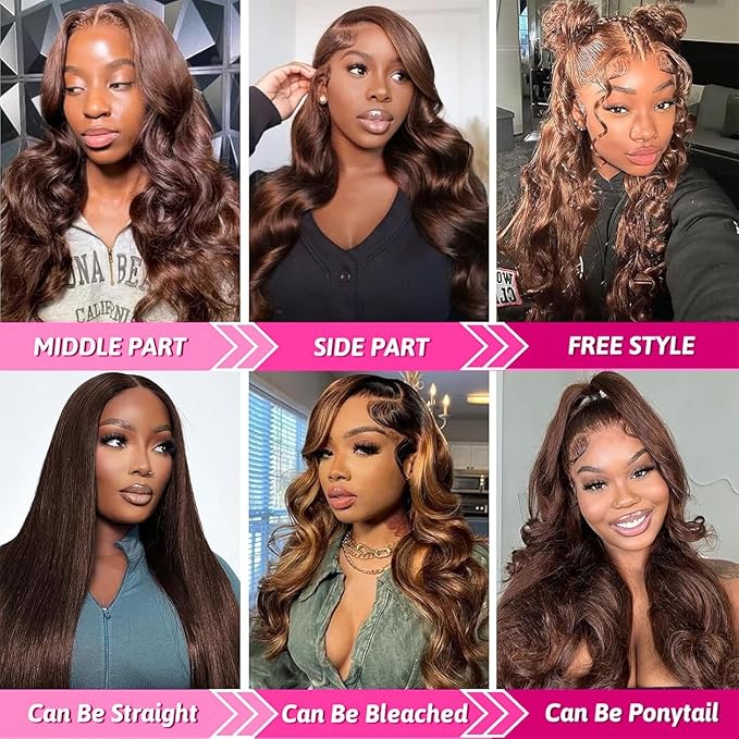 Full 200% Density 13x6 Body Wave HD Transparent Lace Front Wigs Human Hair Pre Plucked for Women Chocolate Brown Lace Front Wigs Human Hair with Baby Hair 100% Virgin Brazilian Hair 20inch