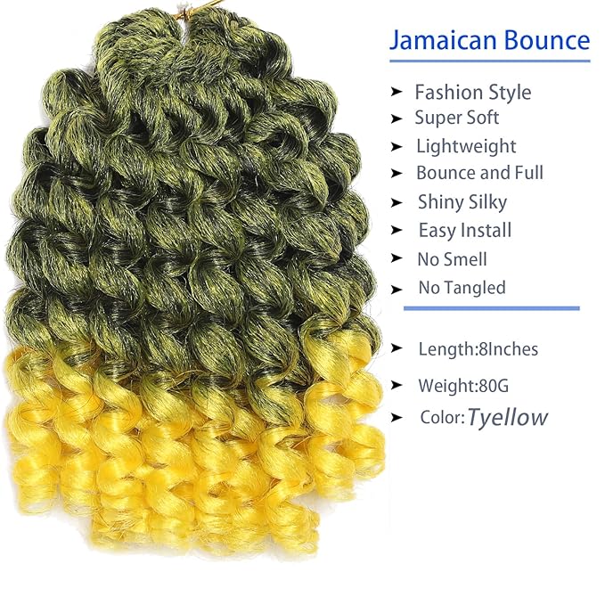 Yellow 3 Packs 2X Ringlet Wand Curl Jamaican Bounce Crochet Braids 8 inch Crochet Hair Extensions Crochet Braiding Hair 60 Roots