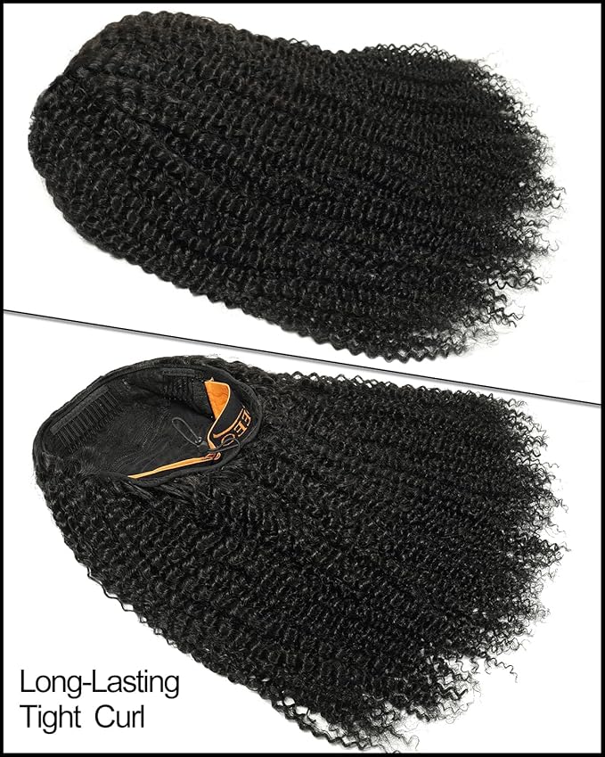 BEEOS Half Wig Human Hair Kinky Curly, 180% Density Seamless Flip Over Drawstring Half Wigs for Women, No Glue True to Length Beginner Friendly 22 Inch