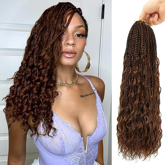 Eacia Goddess Box Braids Crochet Hair 18 Inch 7 Packs Pre Looped Boho Crochet Hair Extensions for Women Braids with Curly Ends (18 Inch, P33/30#)