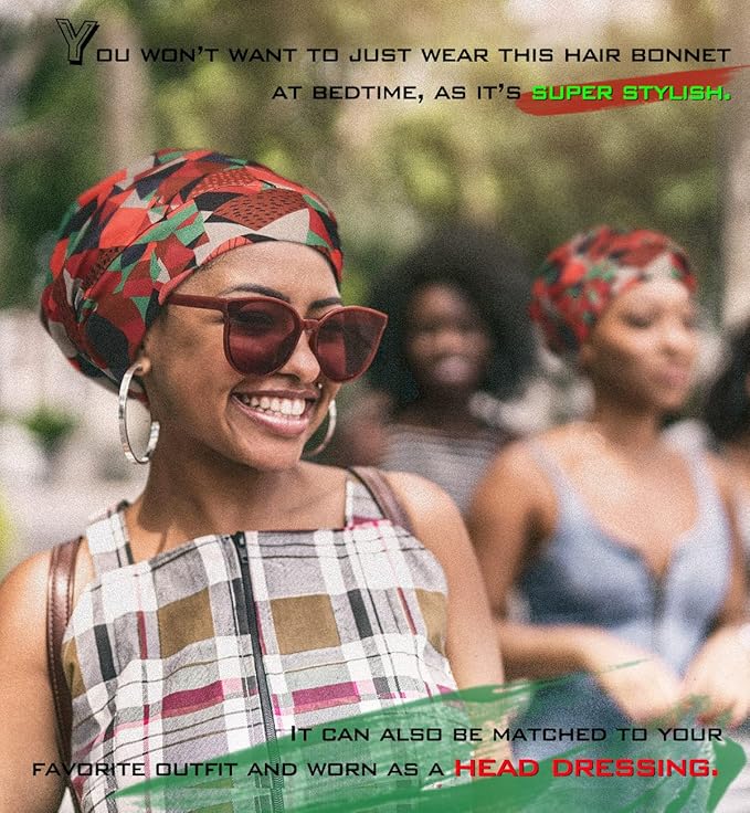 Adjustable Satin Lined Sleep Cap for Dreadlocks Curly Hair Large Head-Stay On Overnight