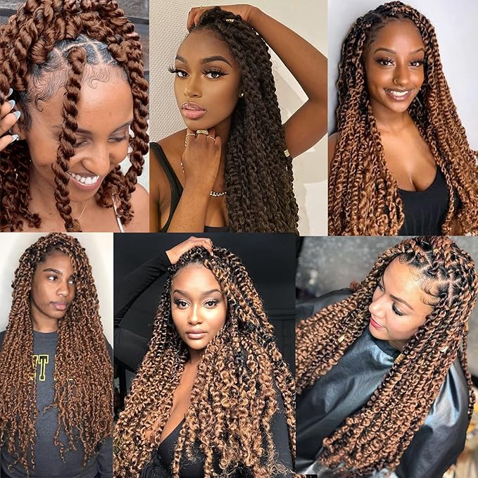 Ubeleco 18 Inch Passion Twist Hair,Brown Water Wave Crochet Hair for Women Passion Twist Crochet Hair Long Bohemian Synthetic Curly Braiding Hair Passion Twists Braiding Hair (7pcs,#30)