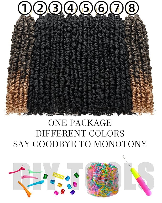 Passion Twist 10 Inch Crochet Hair-Mixed Color Combo Pack(6 packs 1B+2 packs T1B/27),Pre-twisted Pre Looped Soft & Bouncy Synthetic Braided Hair Extensions For Black Women (10 Inch-8 Packs,1B+T27)