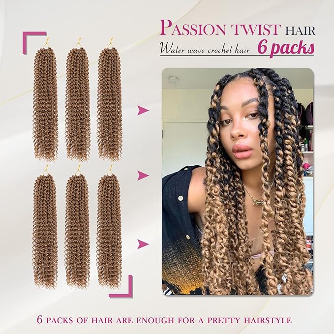Dansama Passion Twist Hair Water Wave Braiding Hair for Butterfly Style Crochet Braids Bohemian Hair Extensions (18inch, #27, Economy Pack)