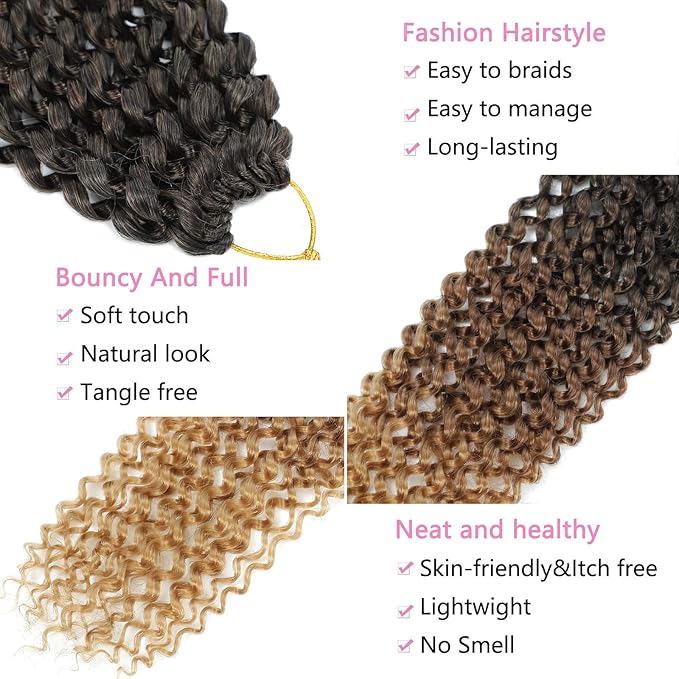 Passion Twist Hair 20 Inch 8 Packs Water Wave Crochet Hair Curly Braiding Hair For Butterfly Locs Long Bohe Crochet Braids (20 Inch (Pack of 8), 1B/30/27)