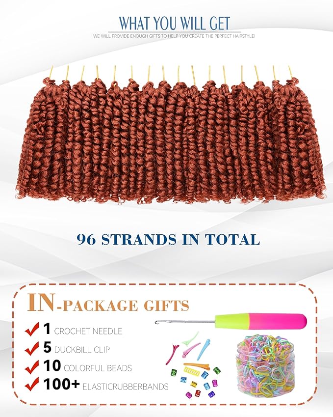 Short Passion Twist Crochet Hair for Black Women and Kids,Pre-Twisted Pre Looped Passion Twist Hair,4 Inch 8 Packs Ginger Short Bob Spring Twist Bohemian Braids,Curly Hair Extensions(4"-8P,350#)