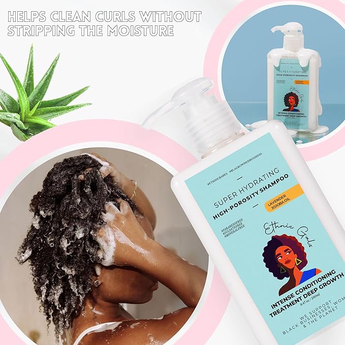 Ethnic Gals High Porosity Shampoo - Super Hydrating & Moisture-Locking Cleanse for Curly, Coily Hair with Aloe Vera & Argan Oil, 9.5 fl oz (280ml)