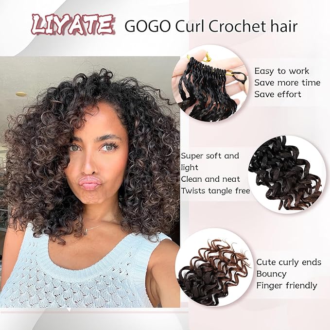 7 Packs Gogo Curl Crochet Hair for Women 8 Inch Pre-Twisted Curly Crochet Hair Pre Looped Deep Ocean Water Wave Beach Curl Crochet Braids Synthetic Braiding Hair Extensions (8 Inch, 1B/4/30)