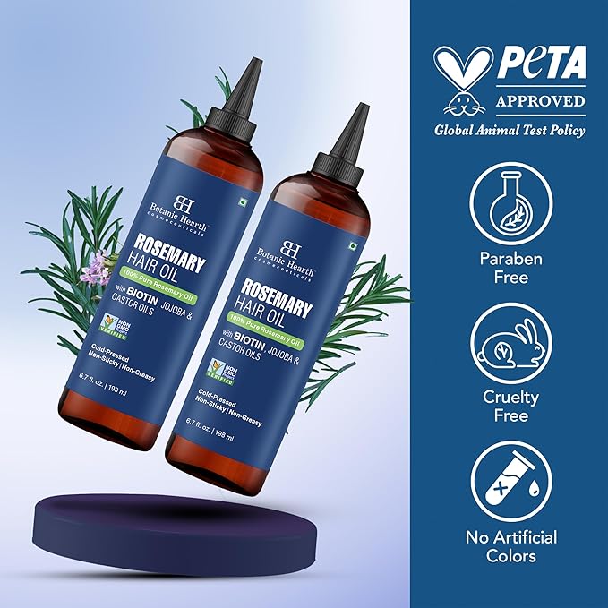 Botanic Hearth Hair Oil for Hair Growth | Rosemary Oil for Hair Growth with Biotin, Castor & Jojoba | Scalp Oil & Dry Scalp Treatment | Color Safe | All Hair Types | 6.7 Fl Oz (2 Pack)