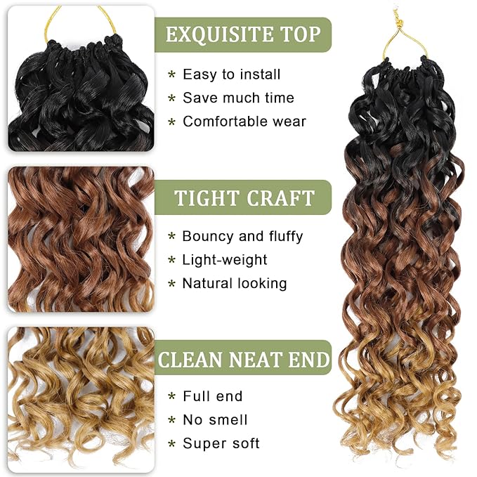 Vomella GoGo Curl Crochet Hair 8 Packs 14 Inch Water Wave Curly Crochet Hair for Women Short Beach Curl Synthetic Deep Twist Crochet Hair Extensions(1B/30/27#)