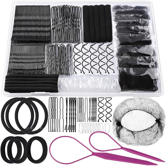 Teenitor Black Bobby Pins Hair Pins Hair Net Kit, Bobby Pins for Women U Shaped Pins for Buns, Hair Nets and Spiral Hair Pins, Hair Ties and Hair Styling Tools for Girls Dance Ballet Competition