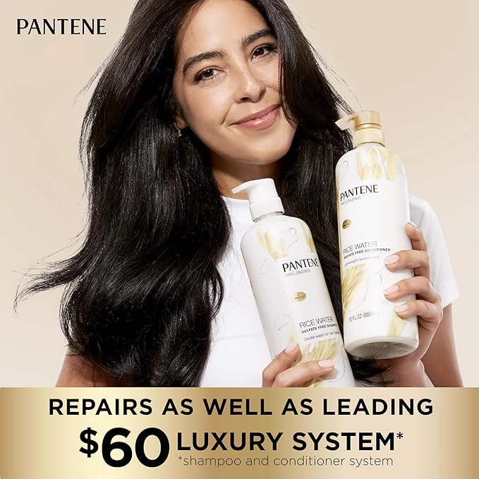 Pantene Sulfate Free Shampoo with Rice Water, Protects Natural Hair Growth, Volumizing, for Women, Nutrient Infused with Vitamin B5, Safe for Color Treated Hair, Pro-V Blends, 30.0 oz