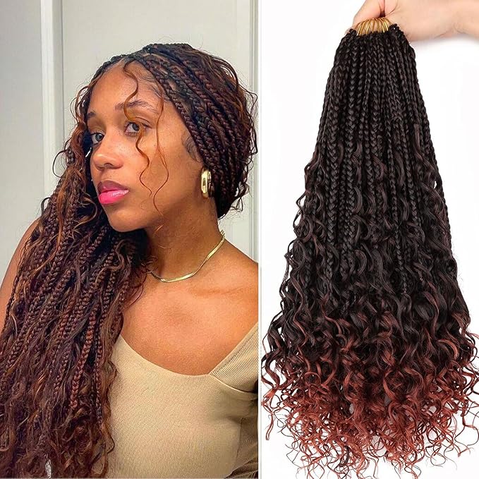 18 inch Goddess Box Braids Crochet Hair for Black Women 8 Packs Crochet Box Braids Pre-looped Boho Box Braids Crochet Braids Synthetic Braiding T350