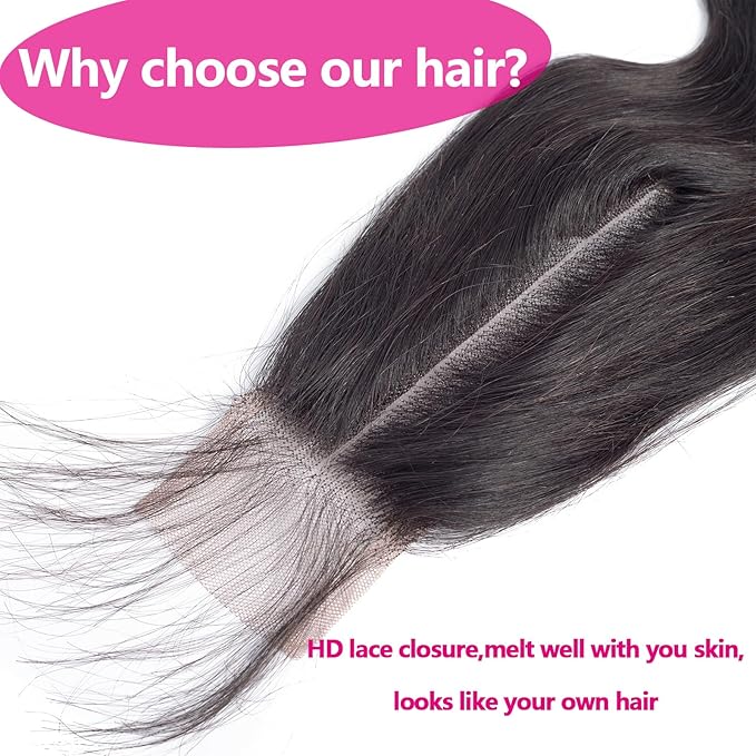 12A Human Hair Bundles with 2x6 Closure 12 14 16 with 10 Inch Brazilian Body Wave 3 Bundles Human Hair with 2x6 HD Lace Closure 100% Unprocessed Virgin Human Hair Weave