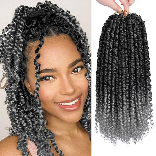 NAYOO Passion Twist Hair - 8 Packs 12 Inch Passion Twist Crochet Hair For Women, Crochet Pretwisted Curly Hair Passion Twists Synthetic Braiding Hair Extensions(12 Inch 8 Packs, TGREY)