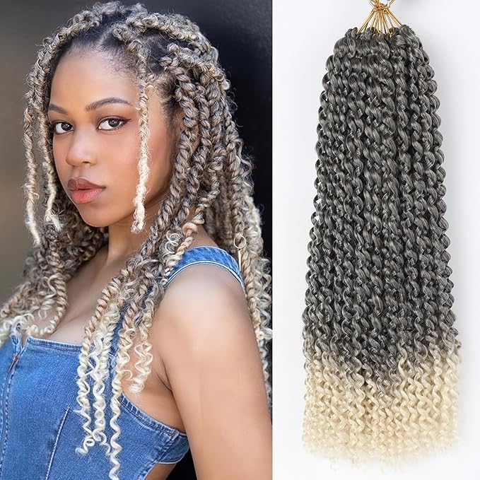 Ombre Blonde Passion Twist Hair, 18 Inch 7 Packs Water Wave Crochet Hair, Curly Wrap Braiding Hair For Passion Twist Crochet Hair/Butterfly Locs/Spring Twist Crochet Braids Hair Twist(18in,4/613#)