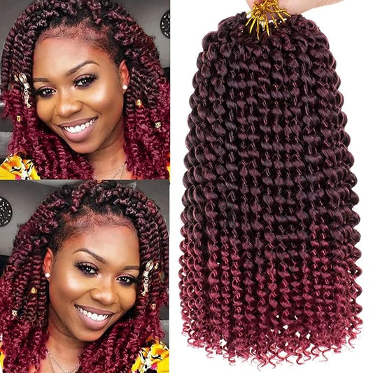 Leeven 12 Inch Ombre Burgundy Water Wave Crochet Hair For Passion Twist 7 Packs Short Bob Passion Twists Hair for Butterfly Locs Synthetic Spring Twist Braiding Hair for Women TBUG#