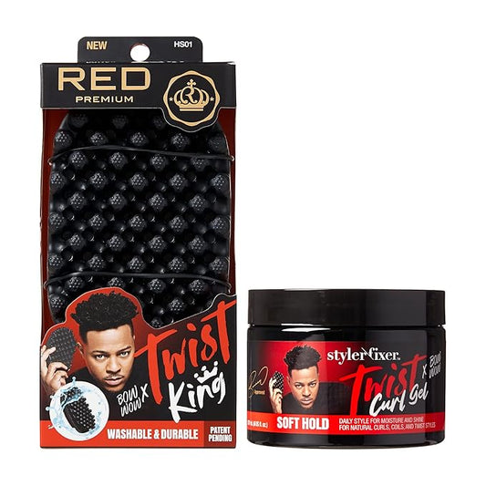RED by Kiss X Bow Wow Styler and Twisting Gel with Durable Brush for Defined Waves, Curls, and Twists - Soft Hold for Nourished, Naturally Shiny Hair (Value Set)