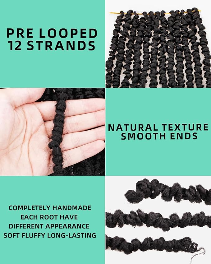 14 Inches 8 Packs Passion Twist Crochet Hair-Pre-twisted Passion Twists,Pre-Looped Crochet Braids Made Of Bohemian Hair Synthetic Braiding Hair Extensions (14 Inch(Pack of 8), 1B)