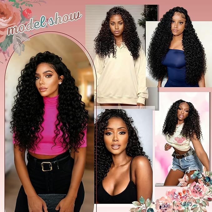 Deep Wave Half Wig Human Hair 26inch Wear and Go Glueless Curly Wig 200% Density 3 In 1 Seamless Flip Over Drawstring No Headband Wig for Black Women Beginner Friendly Natural Color