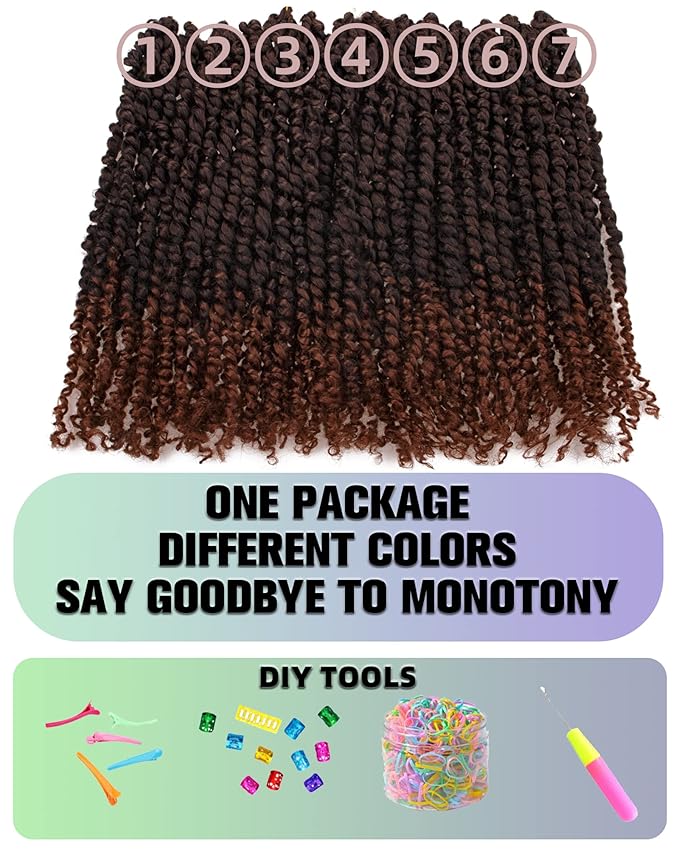 Pre-twisted Passion Twist Crochet Hair for Black Women 14 Inch 7 Packs Passion Twist Hair,Pre-looped Crochet Hair,Synthetic Spring Kinky Twist Braiding Hair Extensions (14"-7P,T30)