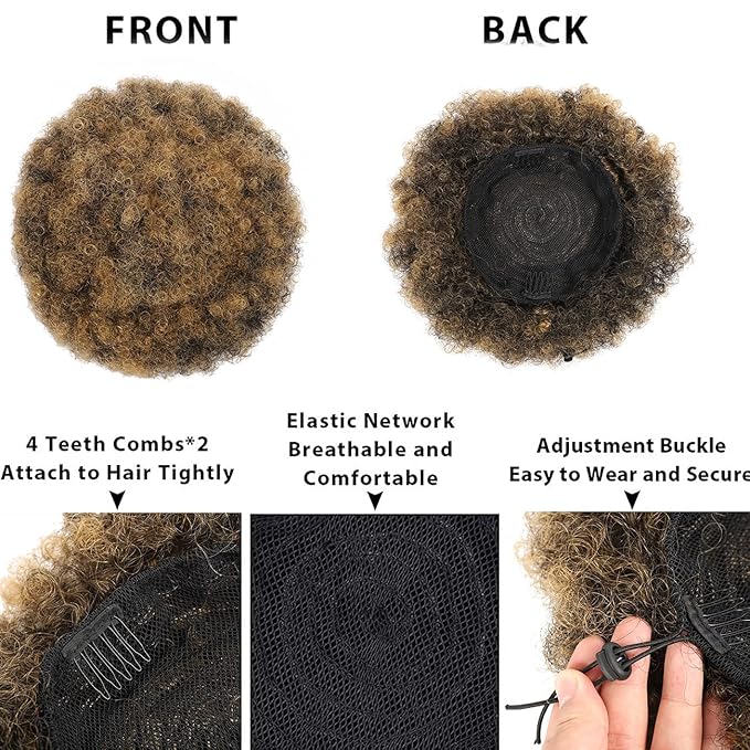 Afro Puff Drawstring Ponytail with Bangs ponytail extension for black women Short Curly Clip in Wrap Updo Hairpiece(T27) (No bangs, T27#)