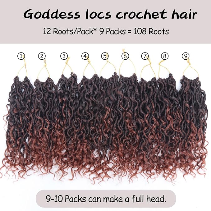 Goddess Locs Crochet Hair 10 Inch 9 Packs Synthetic Faux Locs Crochet Hair for Black Women, River Locs Hair Extensions Style Pre looped Crochet with Curly Ends