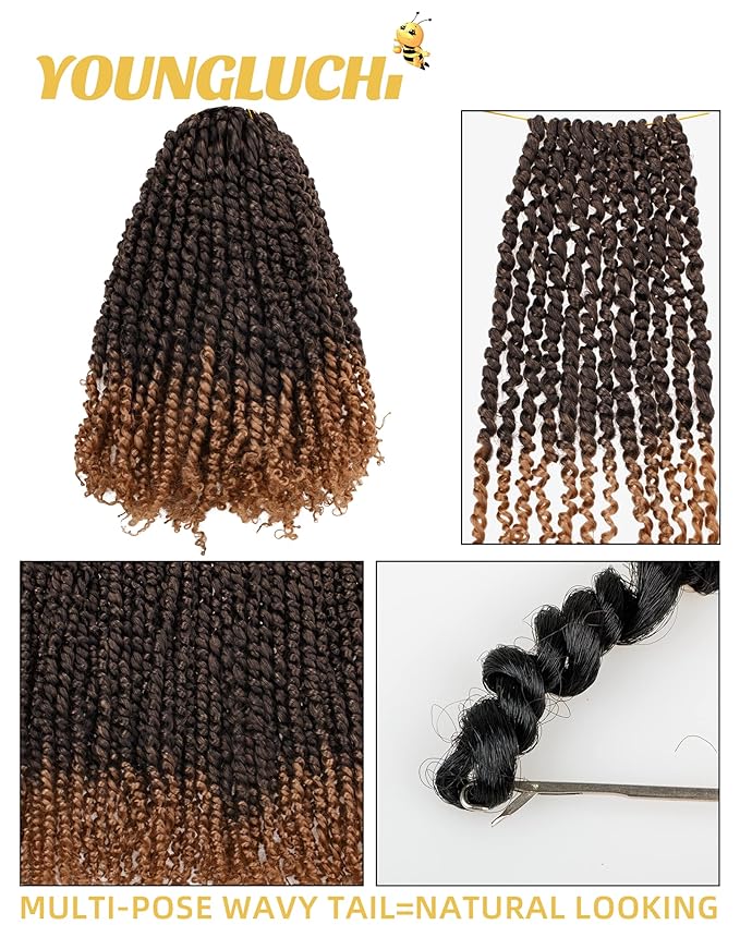Pre-twisted Passion Twist Crochet Hair for Black Women 14 Inch 7 Packs Passion Twist Hair,Pre-looped Crochet Hair,Synthetic Spring Kinky Twist Braiding Hair Extensions (14"-7P,T27)