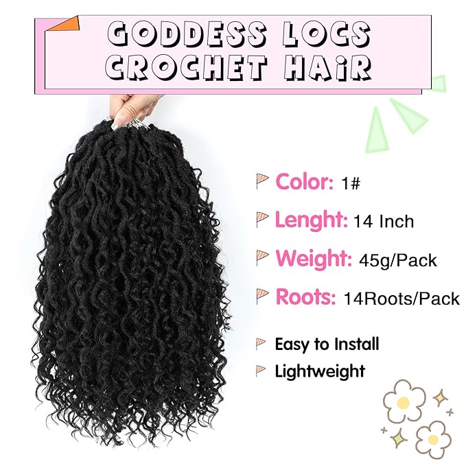Fulcrum Goddess Locs Crochet Hair 14 Inch, 8 Packs New Faux Locs Crochet Hair for Black Women, Crochet locs with Curly Ends (14Inch (Pack of 8), 1#)