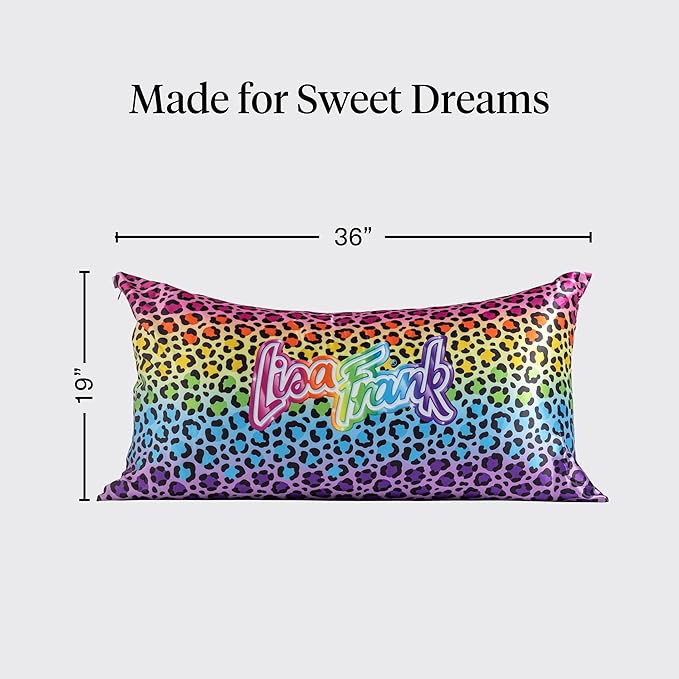 Kitsch x Lisa Frank Satin Pillowcase with Zipper for Hair & Skin, Softer Than Silk Pillow Cases, Wrinkle-Free, Smooth and Cooling Satin Pillow Covers King Size (19x36) - Rainbow Leopard