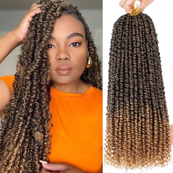 Xtrend 8 Packs Pre-twisted Passion Twist Crochet Hair 18 Inch Natural Black Pre-looped Crochet Braids Hair For Women Bohemian Synthetic Passion Braiding Hair Extension (8packs, T27#)