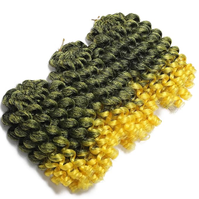 Yellow 3 Packs 2X Ringlet Wand Curl Jamaican Bounce Crochet Braids 8 inch Crochet Hair Extensions Crochet Braiding Hair 60 Roots