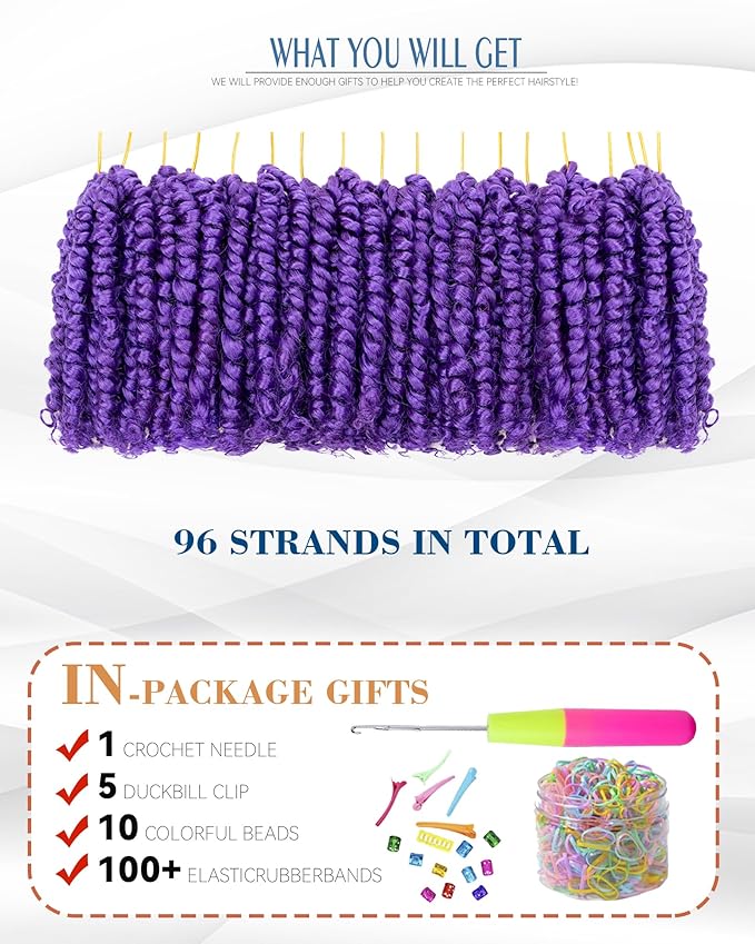 Short Passion Twist Crochet Hair for Black Women and Kids,Pre-Twisted Pre Looped Passion Twist Hair,4 Inch 8 Packs Short Bob Spring Twist Bohemian Braids,Curly Crochet Hair Extensions(4"-8P,Purple)